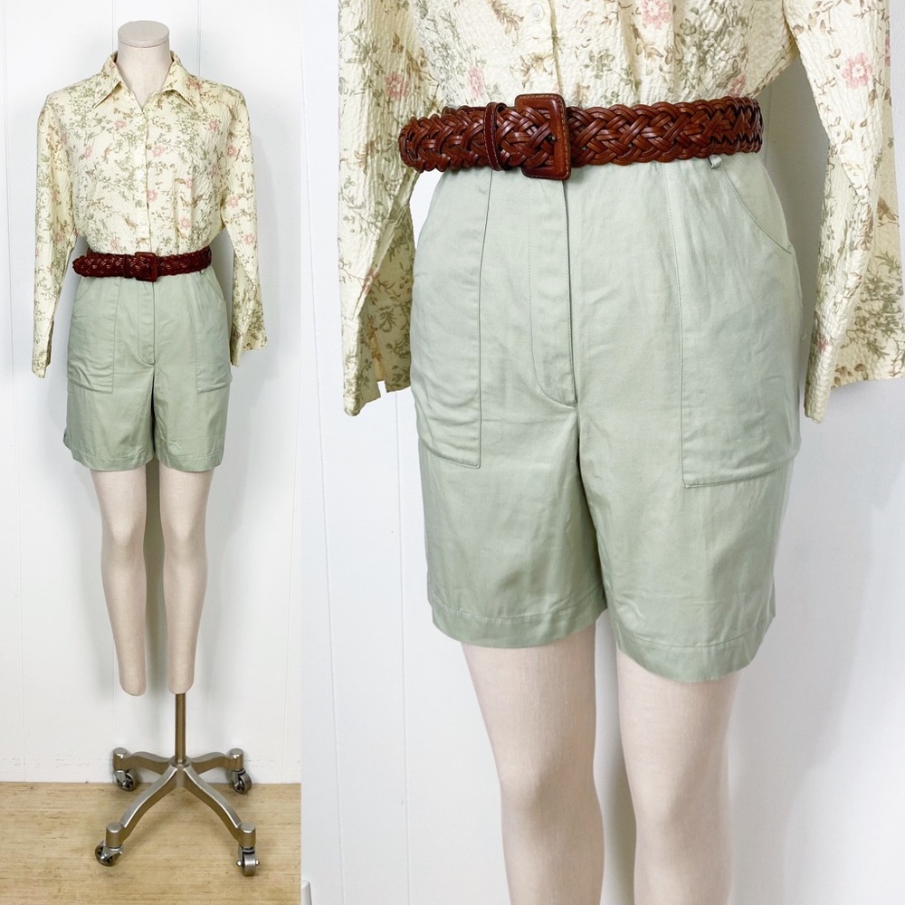 Sage Green High Waisted Utility Shorts | Vintage